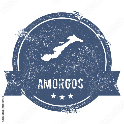 Amorgos logo sign. Travel rubber stamp with the name and map of the island, vector illustration. Can be used as insignia, logotype, label, sticker or badge.