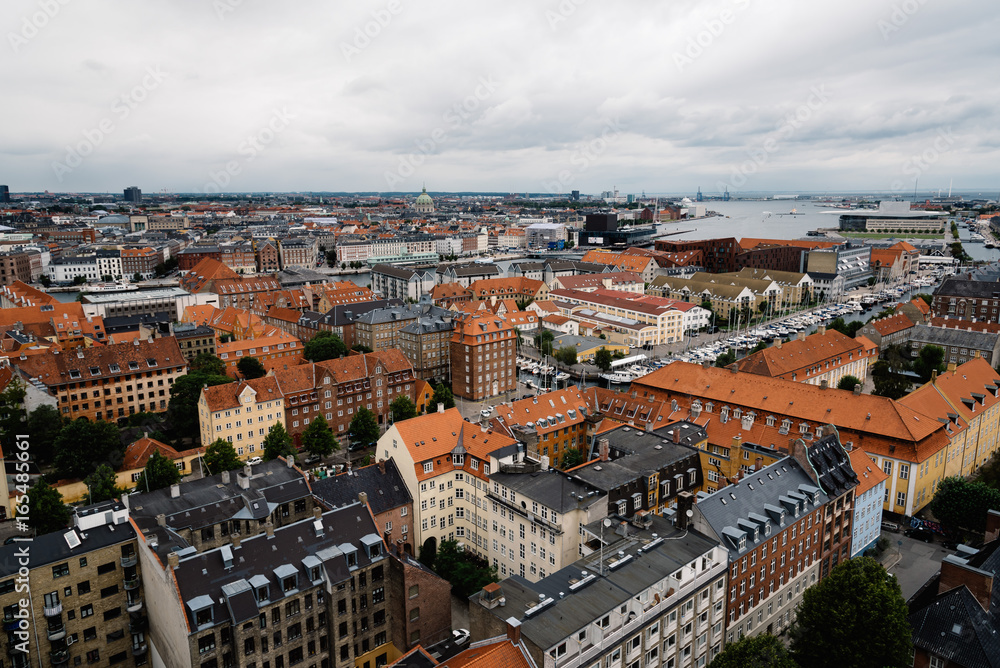 Aerial view of Copenhagen a cloudy day of summer