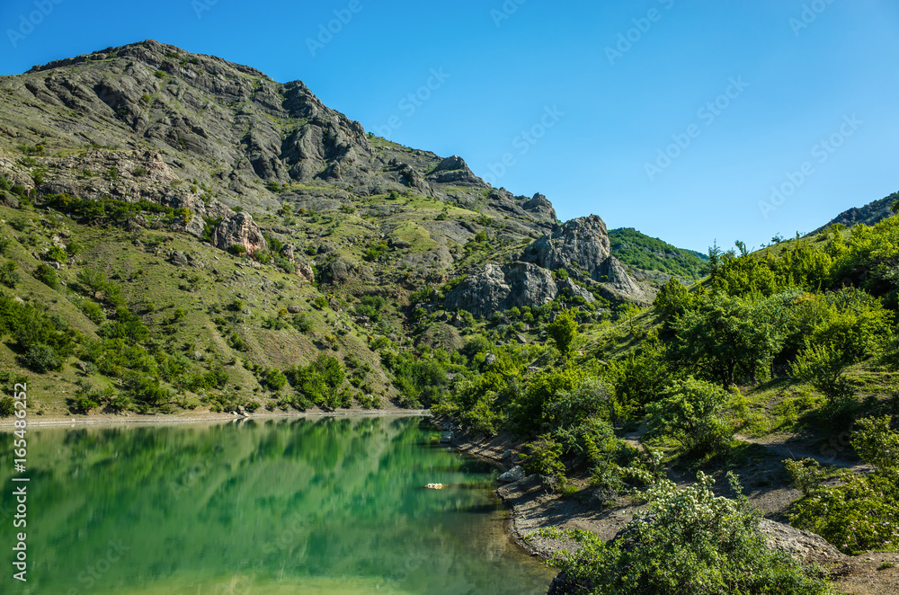 Mountain and lake Panagia in Zelenogorie, Crimea
