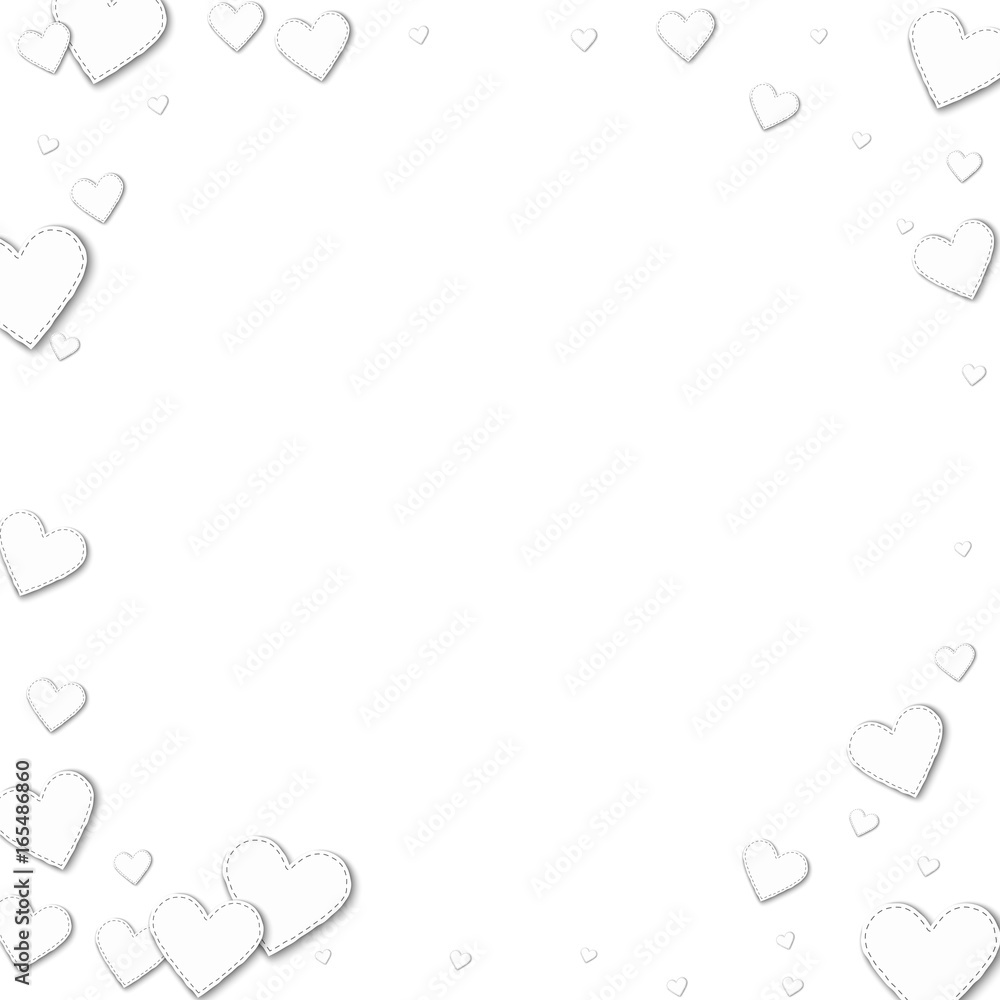 Cutout white paper hearts. Corner frame with cutout white paper hearts on white background. Vector illustration. Cutout white paper hearts. Corner frame with cutout white paper hearts on white background. Vector illustration.