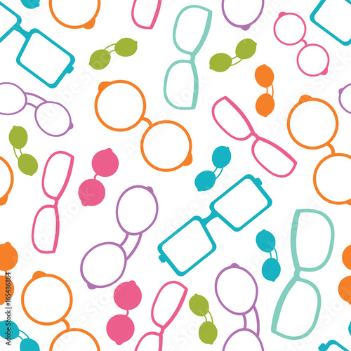 Vector colorful glasses accessories seamless pattern. Great for eyewear themed fabric, wallpaper, packaging.
