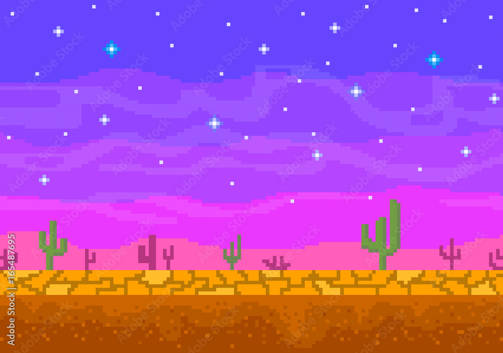 Naklejka premium Pixel art sunset in the desert.