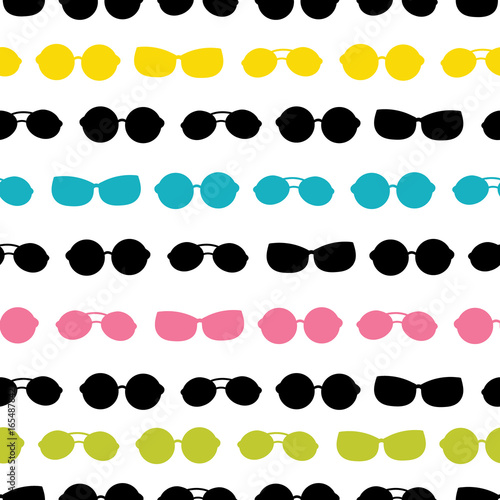 Vector colorful sunglasses stripes summer vacation seamless pattern. Great fo...