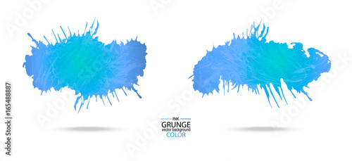 Background with blue spots and sprays. Vector illustration. Hand drawing, texture (mask), ink. The effect of watercolors.