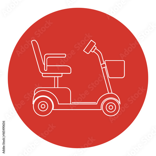 Line art style mobility scooter icon with round frame