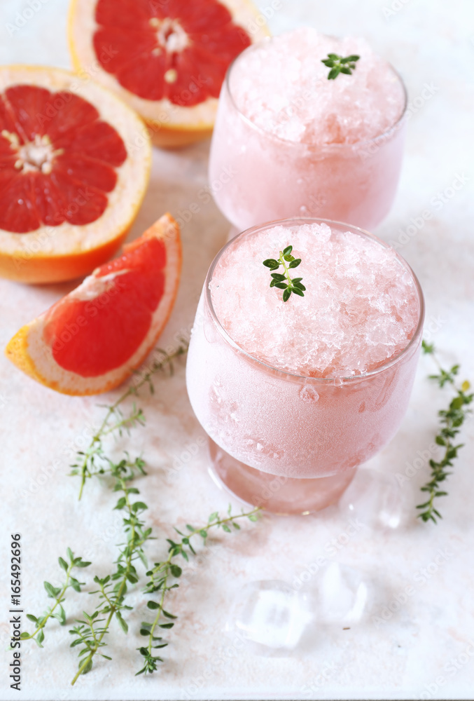 Grapefruit granita, frozen summer dessert in two glasses Grapefruit granita, frozen summer dessert in two glasses