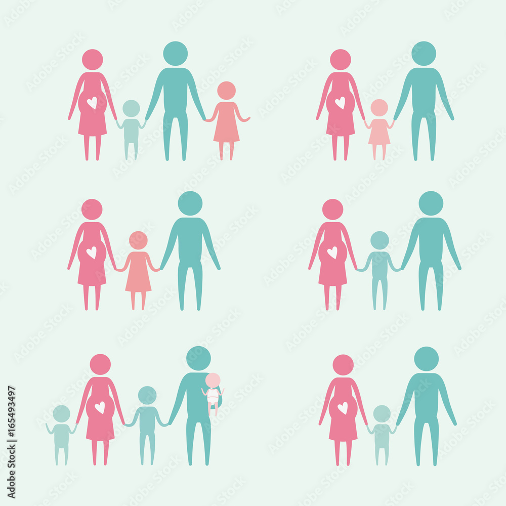 color background with silhouette set pictogram generations pregnancy mother and father with children vector illustration