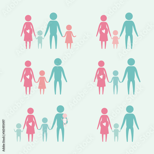 color background with silhouette set pictogram generations pregnancy mother and father with children vector illustration