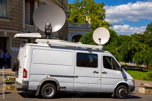 Outside broadcasting car.