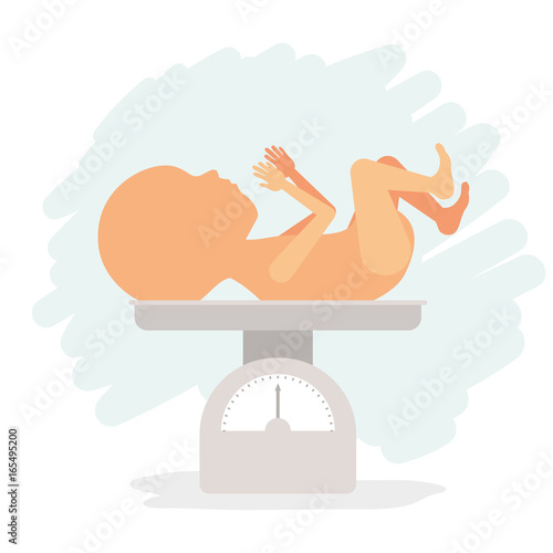 white background with silhouette colorful and realistic baby on scale vector illustration