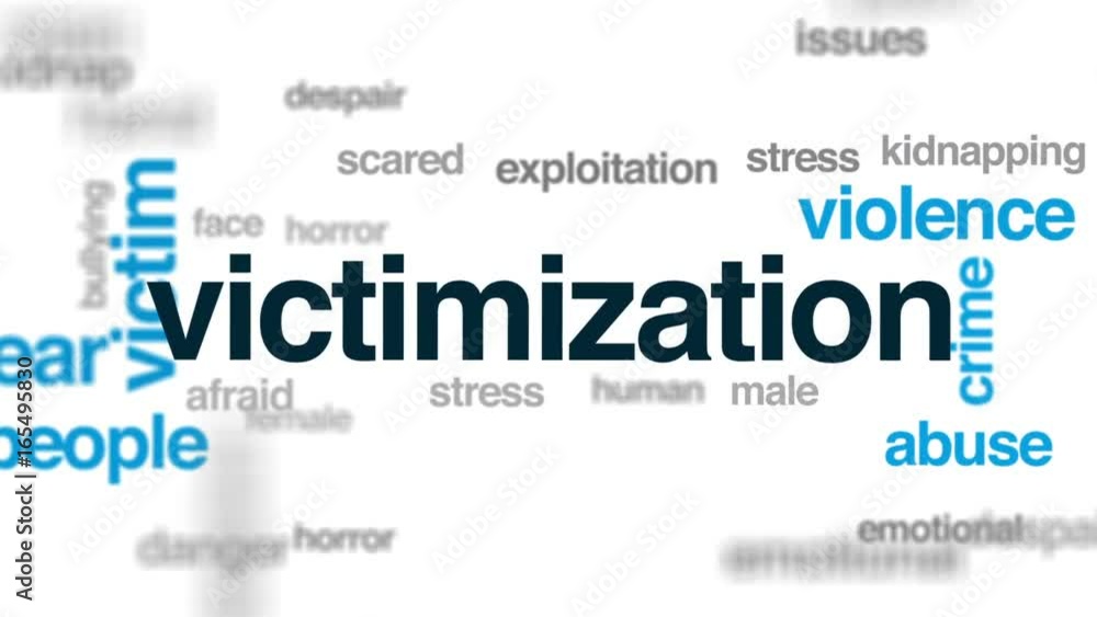 Victimization animated word cloud, text design animation. Victimization animated word cloud, text design animation.