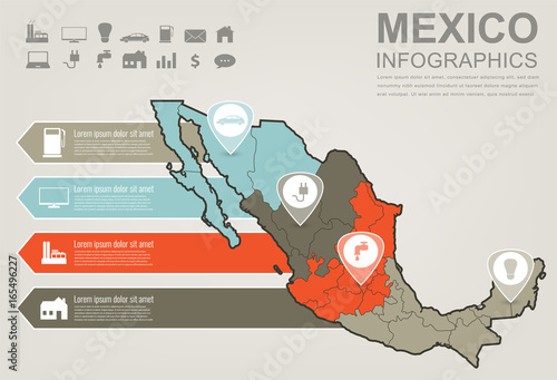 Mexico map with Infographic elements. Infographics layouts. Vector