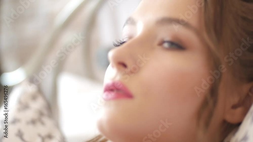 sexy lingerie woman in black lace on bed deep excitatory breathing and chest sexually uplifts.