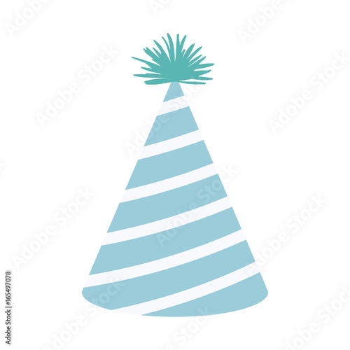 light blue color silhouette party hat with diagonal lines decoratives vector illustration