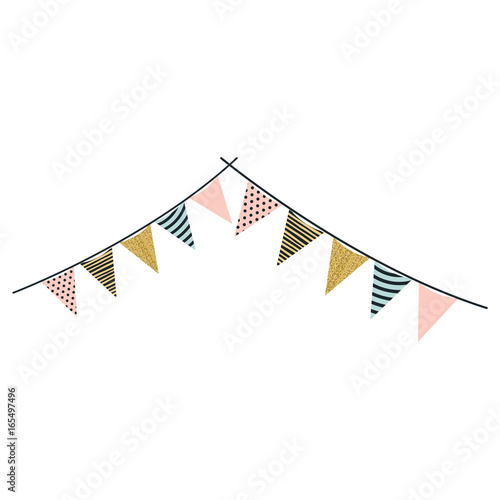 multicolored silhouette decorative pair of pennants party hanging vector illustration