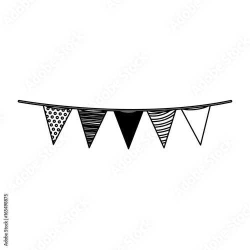 monochrome silhouette of decorative pennants party hanging vector illustration