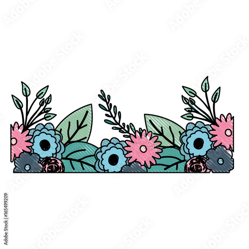 multicolored crayon silhouette of decorative inferior edge with beautiful flowers ornaments vector illustration