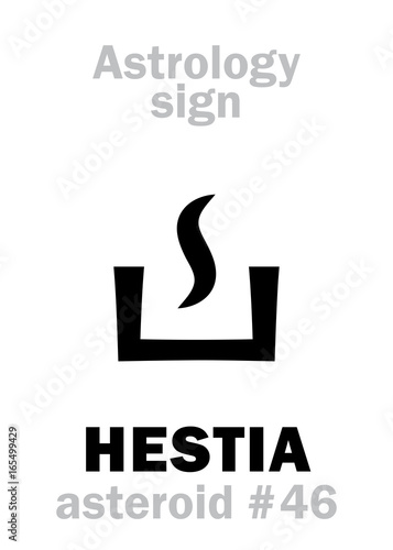 Astrology Alphabet: HESTIA, asteroid #46. Hieroglyphics character sign (single symbol).