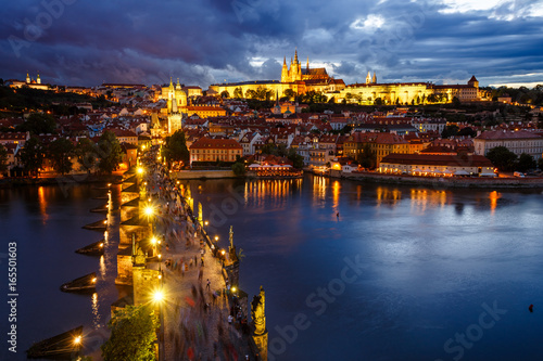 Night Charles Bridge and St. Vitus Cathedral in Prague