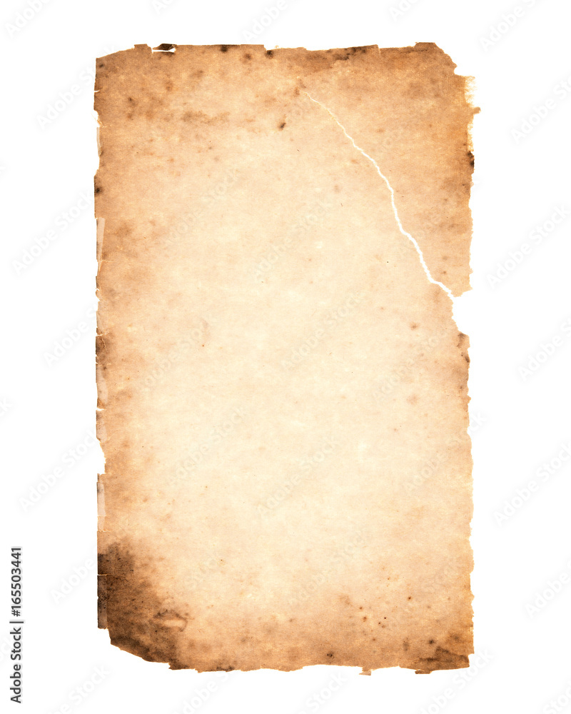Old paper isolated on white background.