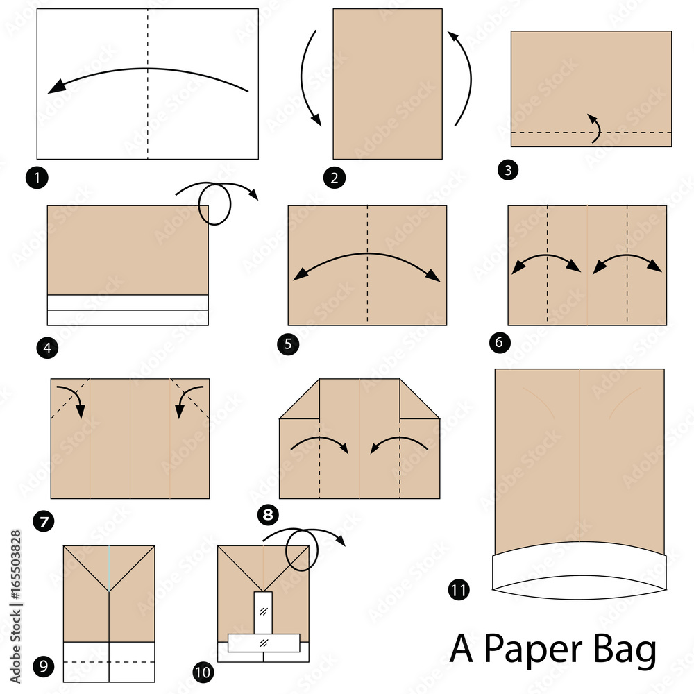 step by step instructions how to make origami A Paper Bag Stock Vector