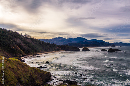 View of Cannon Beach Oregon Coast from Ecola State Park 