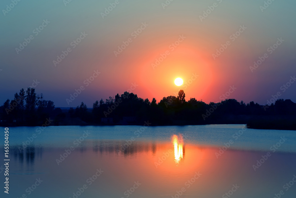 Sunset on the pond lake