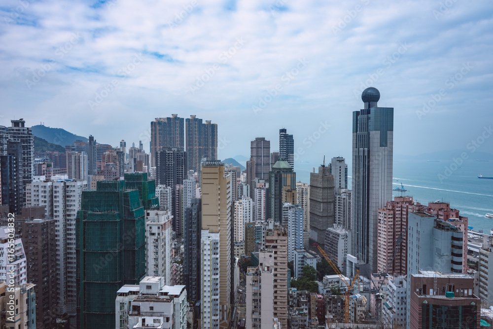 aerial view of Hong Kong apartment block in China.