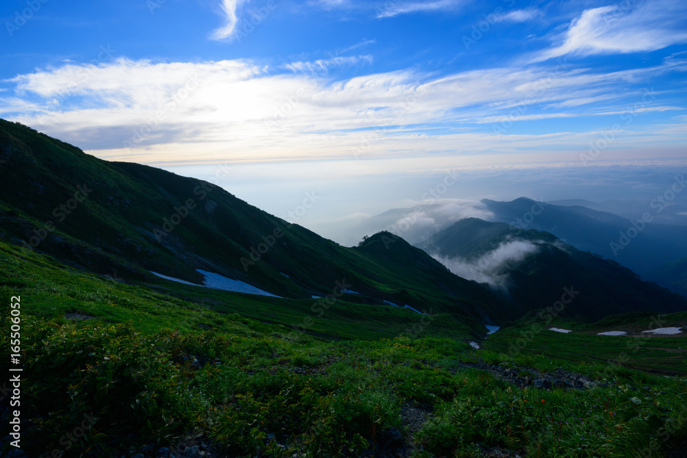 北アルプス　唐松岳～五竜岳稜線の眺め