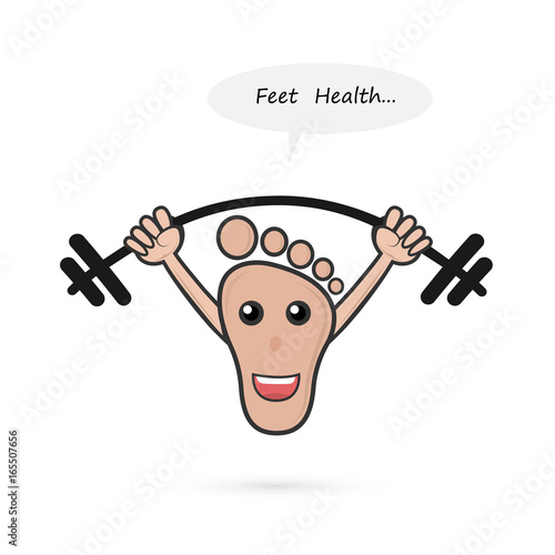 Footprint and barbell with Foot Care concept.Human foot icon.Foot spa concept.Vector illustration.