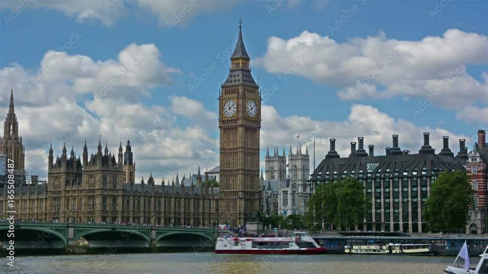 Timelapse of clouds with Big Ben on a sunny day. London, United Kingdom. Timelapse of clouds with Big Ben on a sunny day. London, United Kingdom.