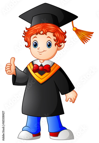 Cartoon boy graduation giving thumbs up