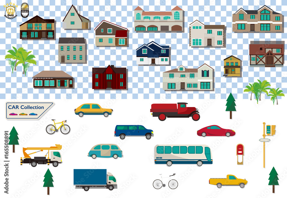 Illustrations of the house and car. Illustrations of the house and car.