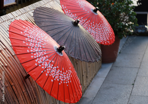 Japanese colorful umbrellas decorated on the street