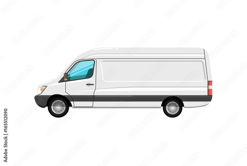 Cargo van isolated icon. Trucking business object, commercial transport and logistics, side view auto vehicle isolated vector illustration.
