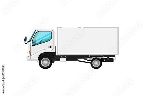 Delivery car isolated icon. Trucking business object, commercial transport and logistics, side view auto vehicle isolated vector illustration.