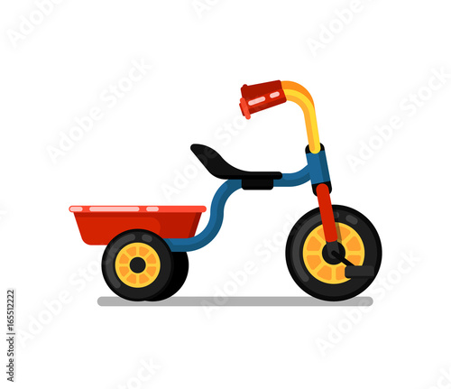 Little children tricycle icon. Pedal bike for boy or girl, kids toy isolated vector illustration in flat design.