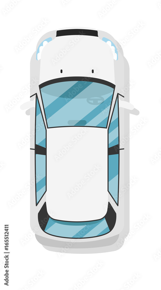 Top view family universal car icon. Comfortable auto vehicle, people city  transport isolated vector illustration in flat design. Stock Vector
