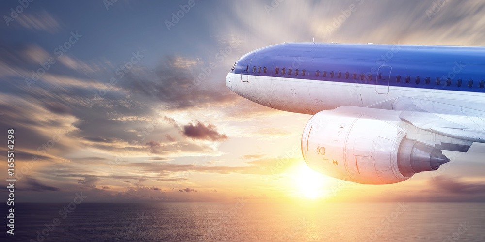 Fototapeta premium Airplane surfing the sky . Mixed media