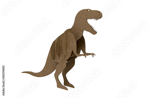 paper dinosaur toy isolated on white background. tyrannosaur Rex made out of cardboard