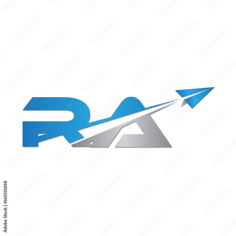 RA initial letter logo origami paper plane RA initial letter logo origami paper plane