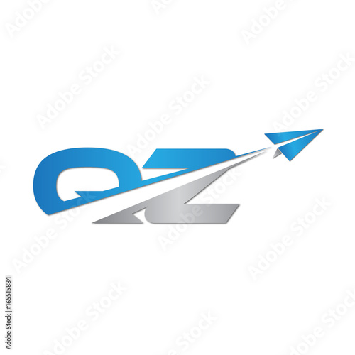 QZ initial letter logo origami paper plane