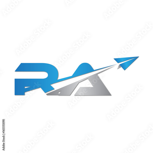 RA initial letter logo origami paper plane