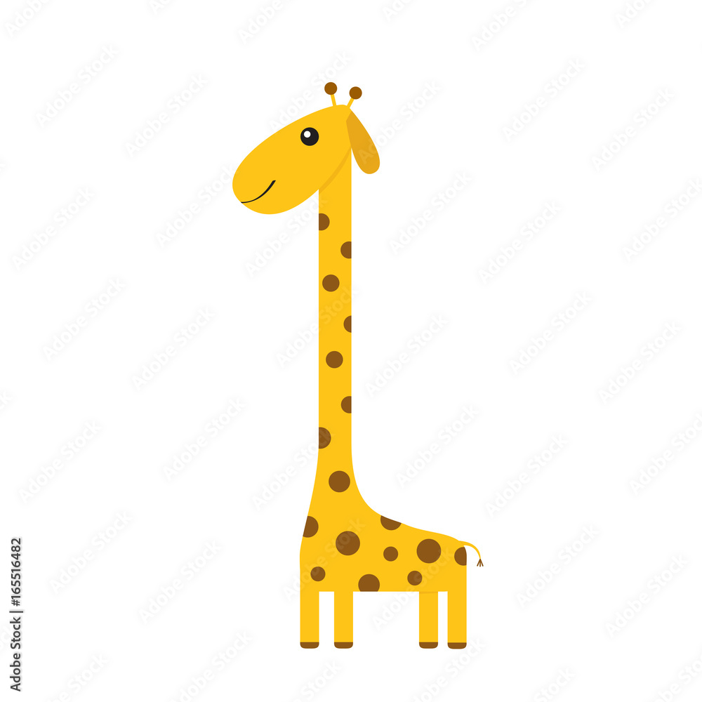 Giraffe with spot. Zoo animal. Cute cartoon character. Long neck. Wild  savanna jungle african animals collection. Education cards for kids.  Isolated. White background Flat design. Stock Vector | Adobe Stock