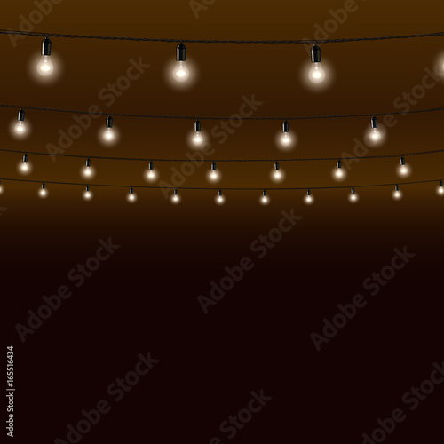 Garland of lamps on brown background. Vector illustration.