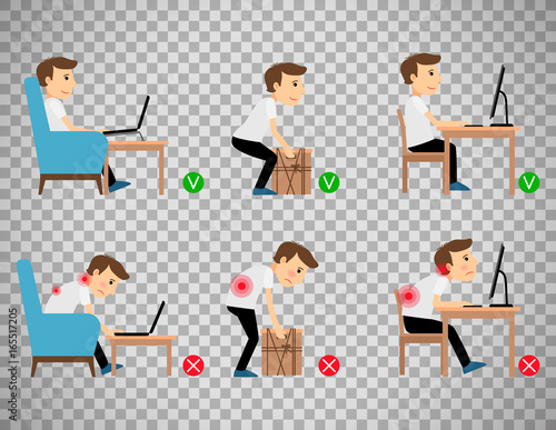 Man sitting and working correct postures