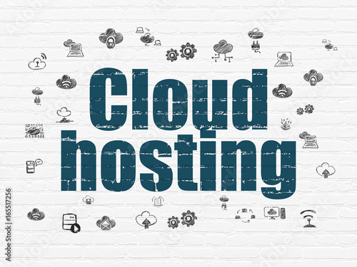 Cloud computing concept  Cloud Hosting on wall background