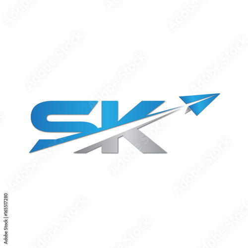 SK initial letter logo origami paper plane