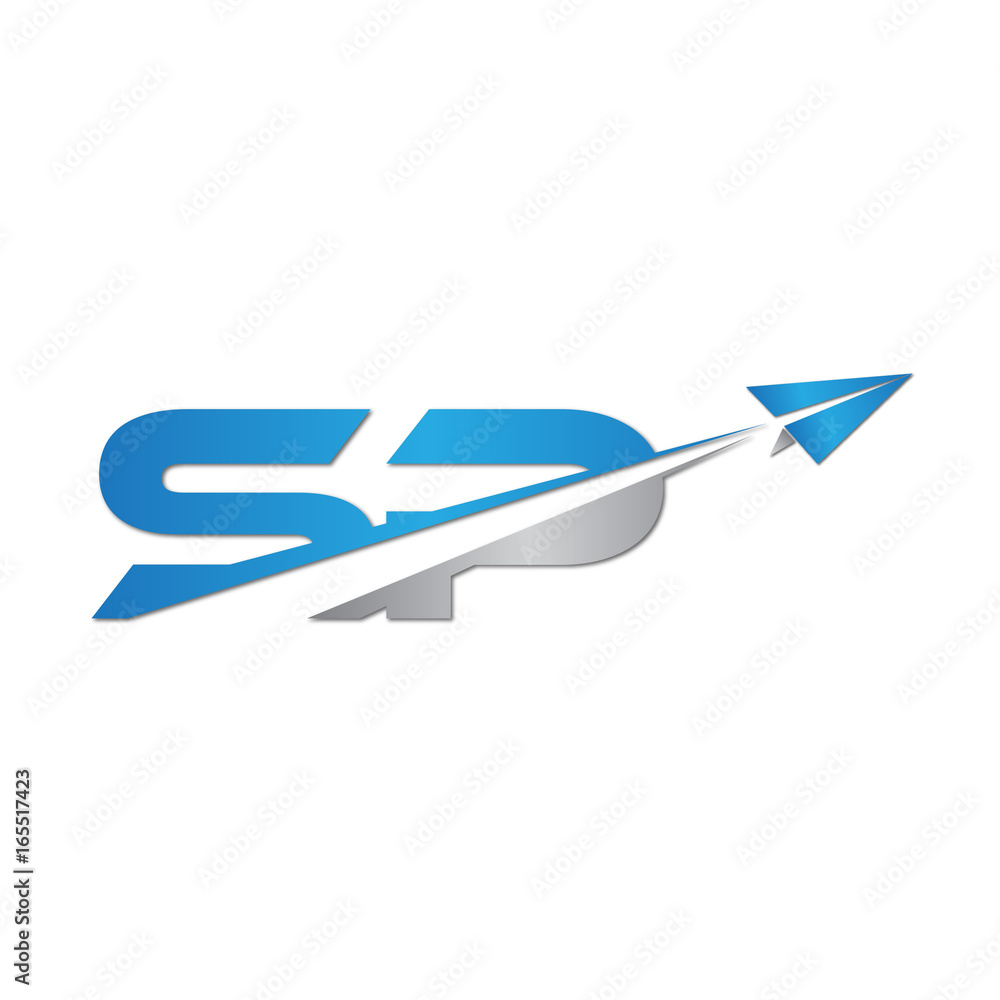 SP initial letter logo origami paper plane