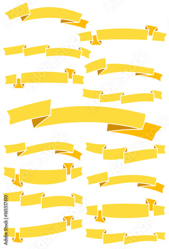 Set of fifteen yellow cartoon ribbons and banners for web design. Great design element isolated on white background.